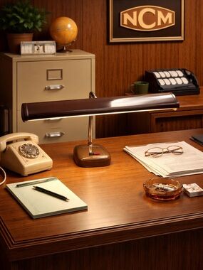 Vintage Brown Desk Lamp - Mid-Century Banker Style